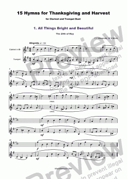 page one of 15 Thanksgiving Hymns for Clarinet and Trumpet Duet