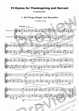 page one of 15 Thanksgiving Hymns for Clarinet Duet