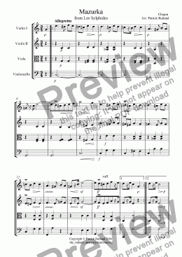 page one of Chopin Mazurka Op. 67 No. 3, for String Quartet