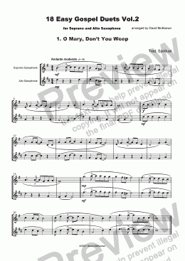 page one of 18 Easy Gospel Duets Vol.2 for Soprano and Alto Saxophone