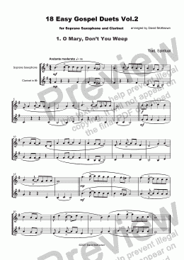 page one of 18 Easy Gospel Duets Vol.2 for Soprano Saxophone and Clarinet