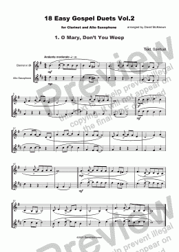 page one of 18 Easy Gospel Duets Vol.2 for Clarinet and Alto Saxophone