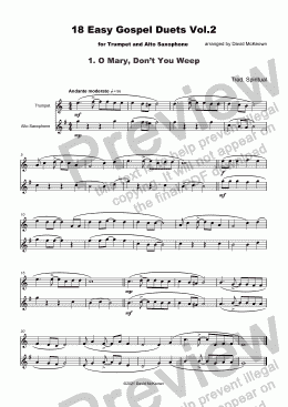 page one of 18 Easy Gospel Duets Vol.2 for Trumpet and Alto Saxophone
