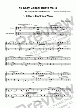 page one of 18 Easy Gospel Duets Vol.2 for Trumpet and Tenor Saxophone