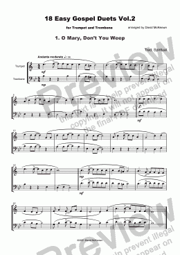 page one of 18 Easy Gospel Duets Vol.2 for Trumpet and Trombone