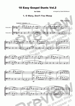 page one of 18 Easy Gospel Duets Vol.2 for Cello