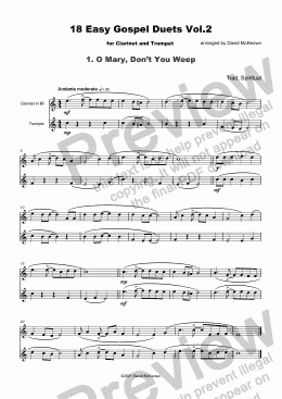 page one of 18 Easy Gospel Duets Vol.2 for Clarinet and Trumpet