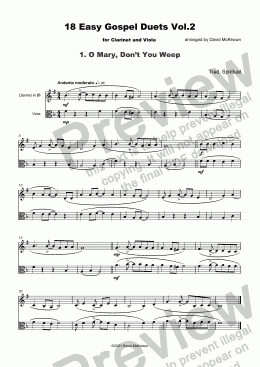 page one of 18 Easy Gospel Duets Vol.2 for Clarinet and Viola