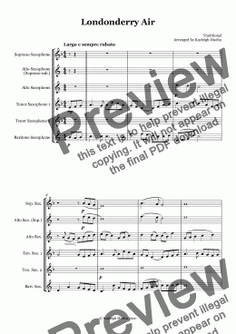 page one of Londonderry Air (SATTB/AATTB saxophone quintet)