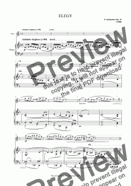 page one of Akimenko - Elegy Op.12 for  Oboe & Piano