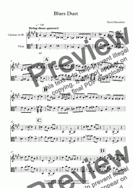 page one of Blues Duet for Clarinet and Viola Duet