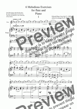 page one of Elgar - 6 Melodious Exercises  for flute and  Piano