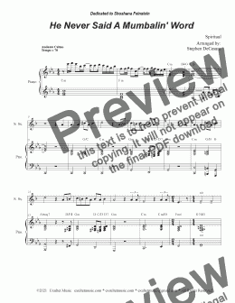 page one of He Never Said A Mumbalin' Word (Soprano Saxophone and Piano)