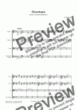 page one of Paisiello Overture  "La Serva Padrona" for String Orchestra