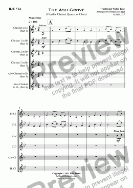 page one of The Ash Grove - Flexible Clarinet Quartet or Choir