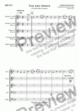 page one of The Ash Grove - Flexible Brass Quartet