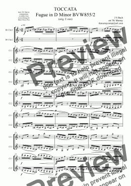 page one of Bach - Toccata - Fugue in E Minor BVW855 - 2 Clarinets