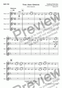 page one of The Ash Grove - Horn Quartet