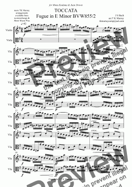 page one of Bach - Toccata - Fugue in E Minor BVW855 - Violin & Viola