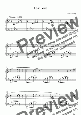 page one of "Lost Love" Original Piano Solo entirely on white keys- Intermediate