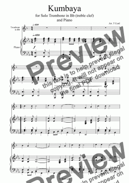 page one of Kumbaya for Trombone in Bb (treble clef) and Piano