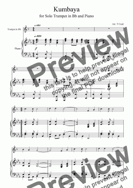page one of Kumbaya for Trumpet in Bb and Piano