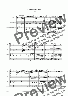 page one of 2 + 1 (8 assorted pieces for trio of 2 flutes plus clarinet or bassoon)