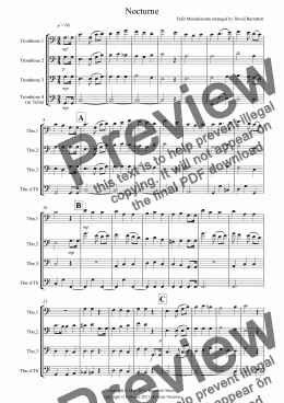 page one of Nocturne (from A Midsummer Night's Dream) for Trombone Quartet