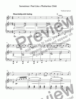 page one of Sometimes I Feel Like a Motherless Child - Spirituel for trumpet Bb & piano