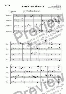 page one of Amazing Grace - Trombone Quartet 