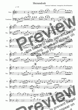 page one of Shenandoah for Flute and Trombone Duet