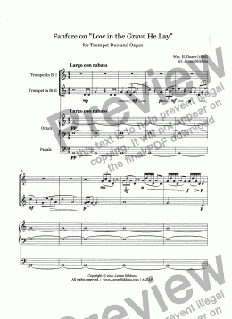 page one of Fanfare on Low in the Grace He Lay Tpt Duo and Organ - Full Score and Parts