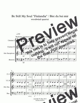 page one of Be Still My Soul "Finlandia" / Bist du bei mir woodwind quartet