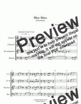 page one of Blue Skies (from Betsy) - Woodwind Quartet