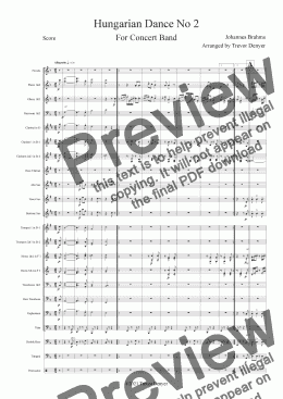 page one of Hungarian Dance No 2 - Brahms - Concert Band - Score