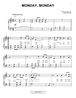 page one of Monday, Monday (Easy Piano)