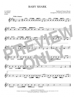 page one of Baby Shark (Instrumental Solo – Treble Clef Low Range)