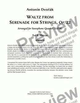 page one of Waltz (2nd Movement) from Serenade for Strings, Op. 22 for Saxophone Quartet