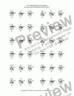 page one of ii V I progression in major keys for jazz guitar