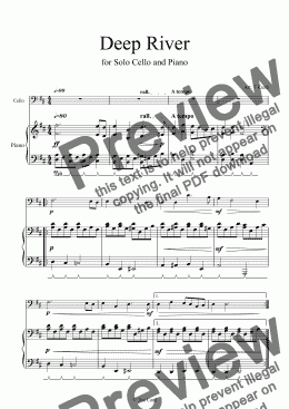 page one of Deep River for Solo Cello and Piano
