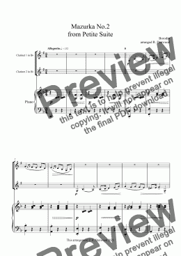 page one of Borodin - Mazurka No.2  from Petite Suite for 2 Clarinets & Piano