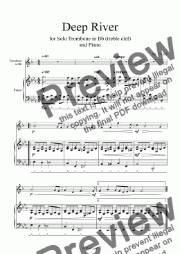 page one of Deep River for Trombone in Bb Solo (treble Clef) and Piano
