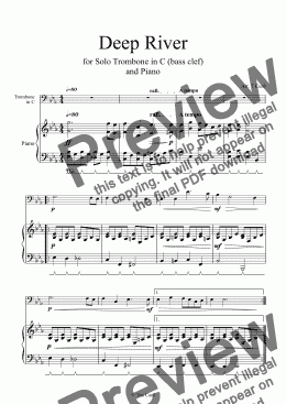 page one of Deep River for Trombone in C Solo (bass Clef) and Piano