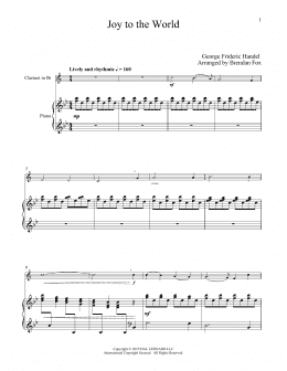 page one of Joy To The World (Clarinet and Piano)