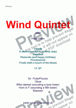 page one of  5 and a half movements for Wind Quintet