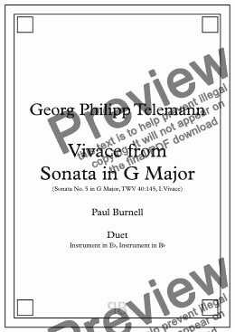 page one of Vivace from Sonata in G Major, arranged for duet: instruments in Eb and Bb - Score and Parts
