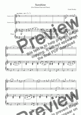 page one of "Sunshine" A Jazz Waltz for Clarinet Duet and Piano- Intermediate