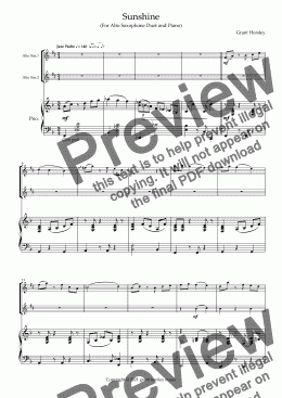 page one of "Sunshine" A Jazz Waltz for Alto Sax Duet and Piano- Intermediate