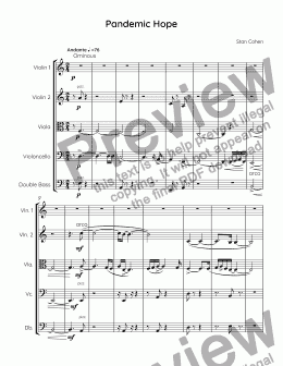 page one of Pandemic Hope for string ensemble copyright 2020