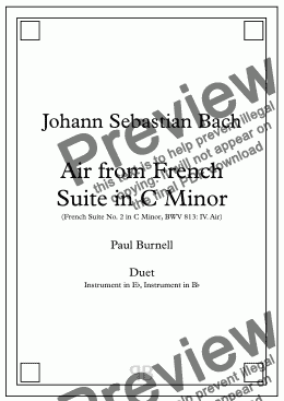 page one of Air from French Suite in C Minor, arranged for duet: instruments in Eb and Bb - Score and Parts